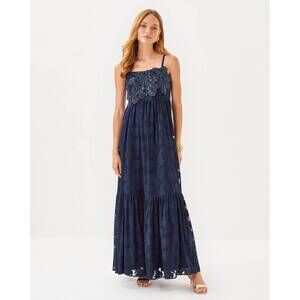 NEW LILLY PULITZER women's mollylynn clip maxi dress in true navy